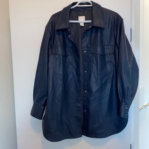 H&M faux leather shacket navy blue size large